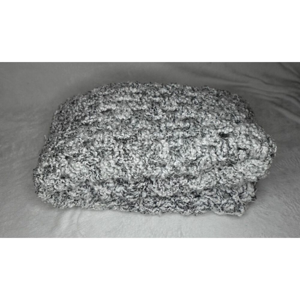 Handmade Crochet Afghan Throw Blanket Gray & White Textured 49.5" x 51"
